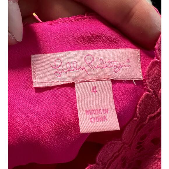 Lilly Pulitzer Lace Open Back Cocktail Dress Sz 4 Barbie Pink Preppy Party Girly - Picture 4 of 10